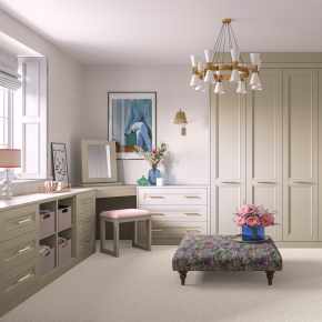 Cliveden fitted bedroom furniture in light praline finish