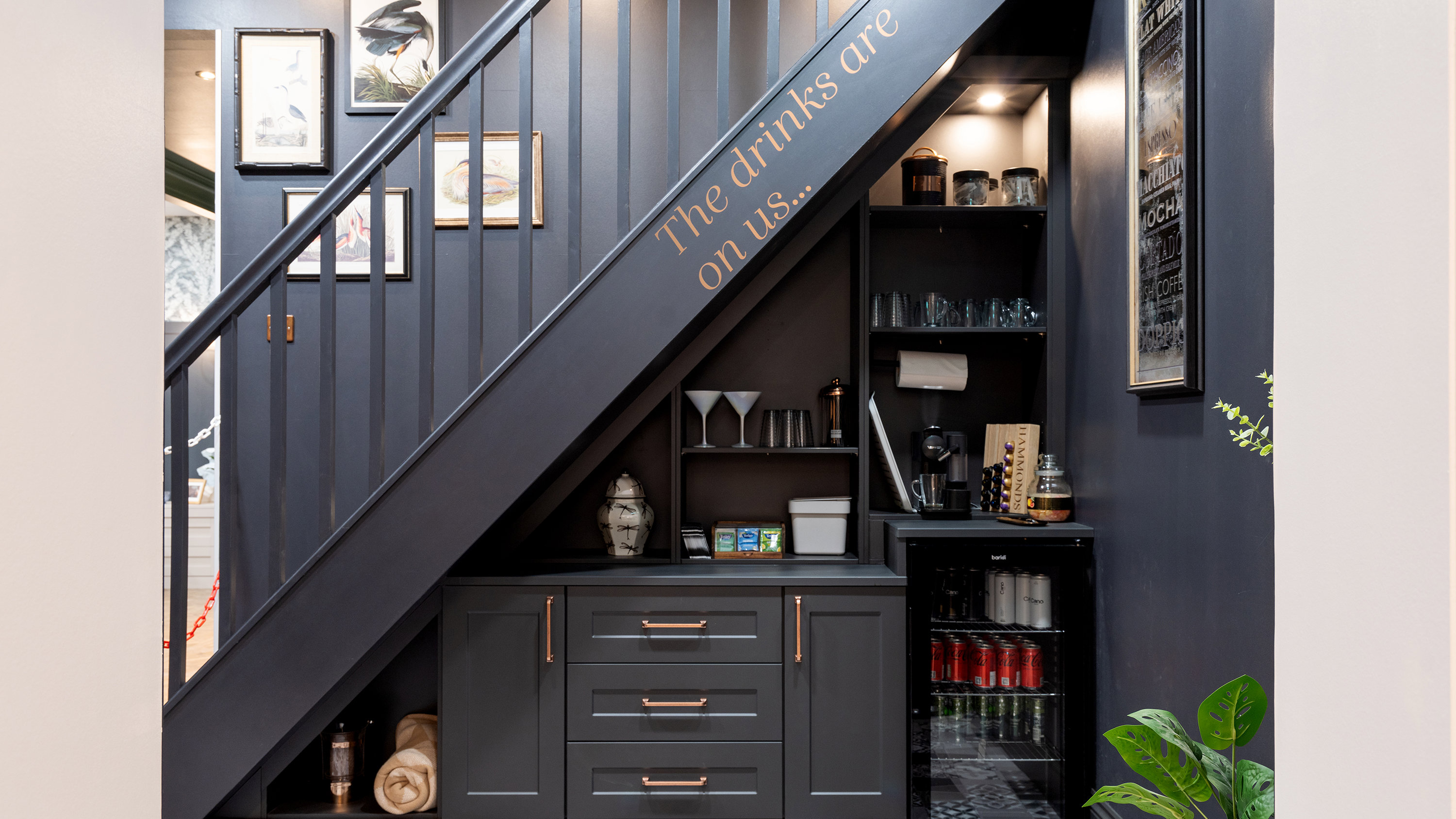 Black graphite shaker understairs storage