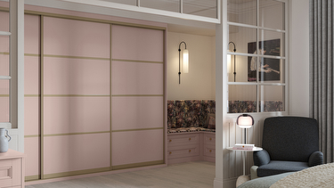 Sliding wardrobe doors in peony pink