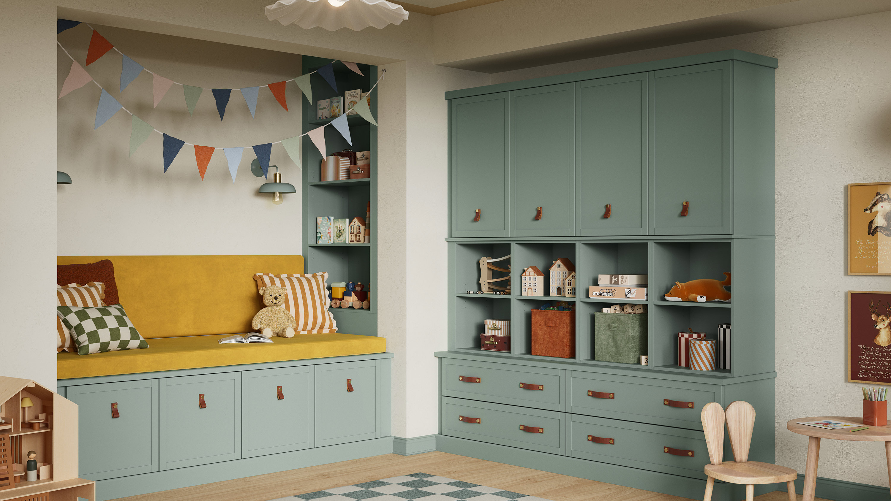 Hadleigh fitted living room furniture in fern green finish
