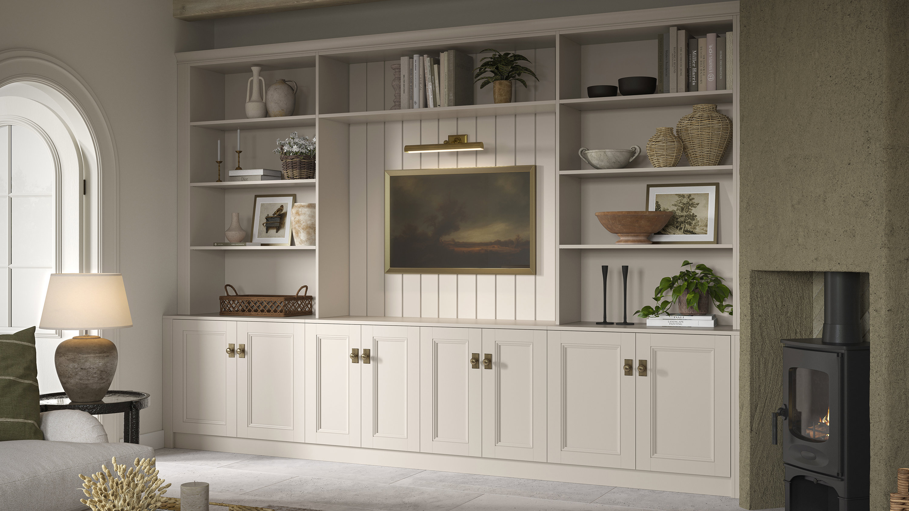 Cliveden fitted living room furniture in light praline finish