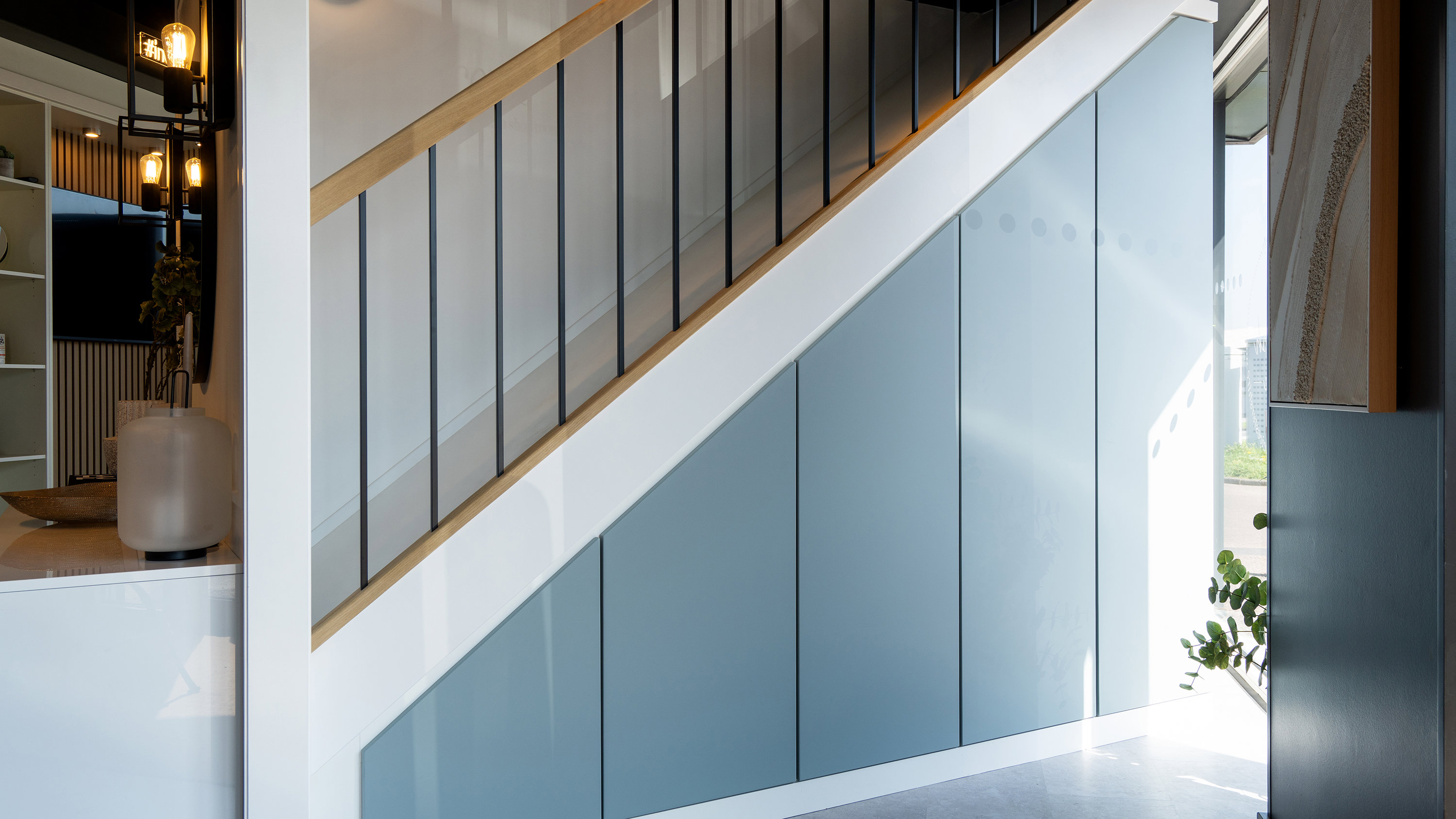light blue modern understairs storage