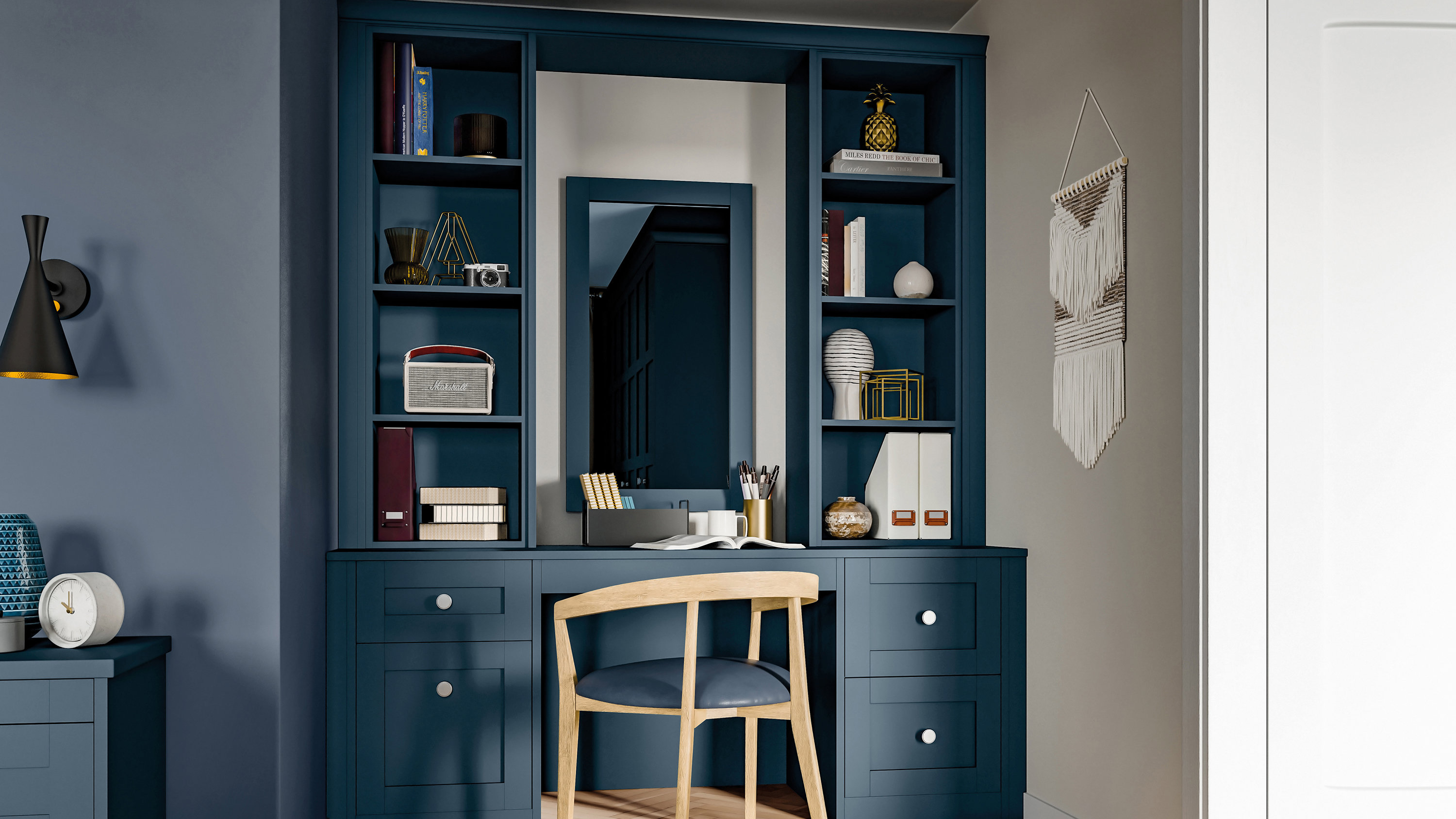 Marden cobalt fitted home office with rich blue cabinetry