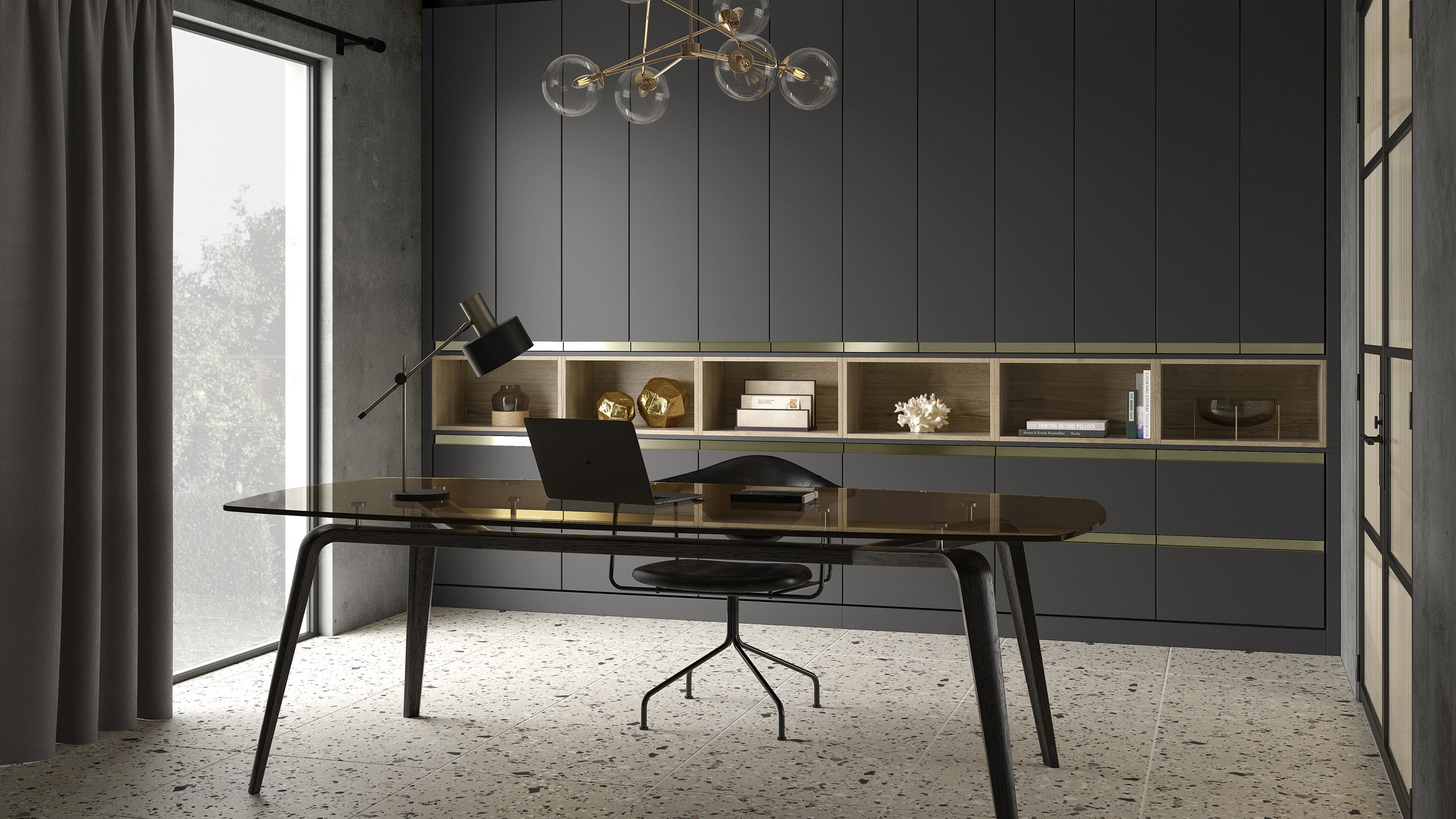 Linje graphite fitted office with contemporary storage layout