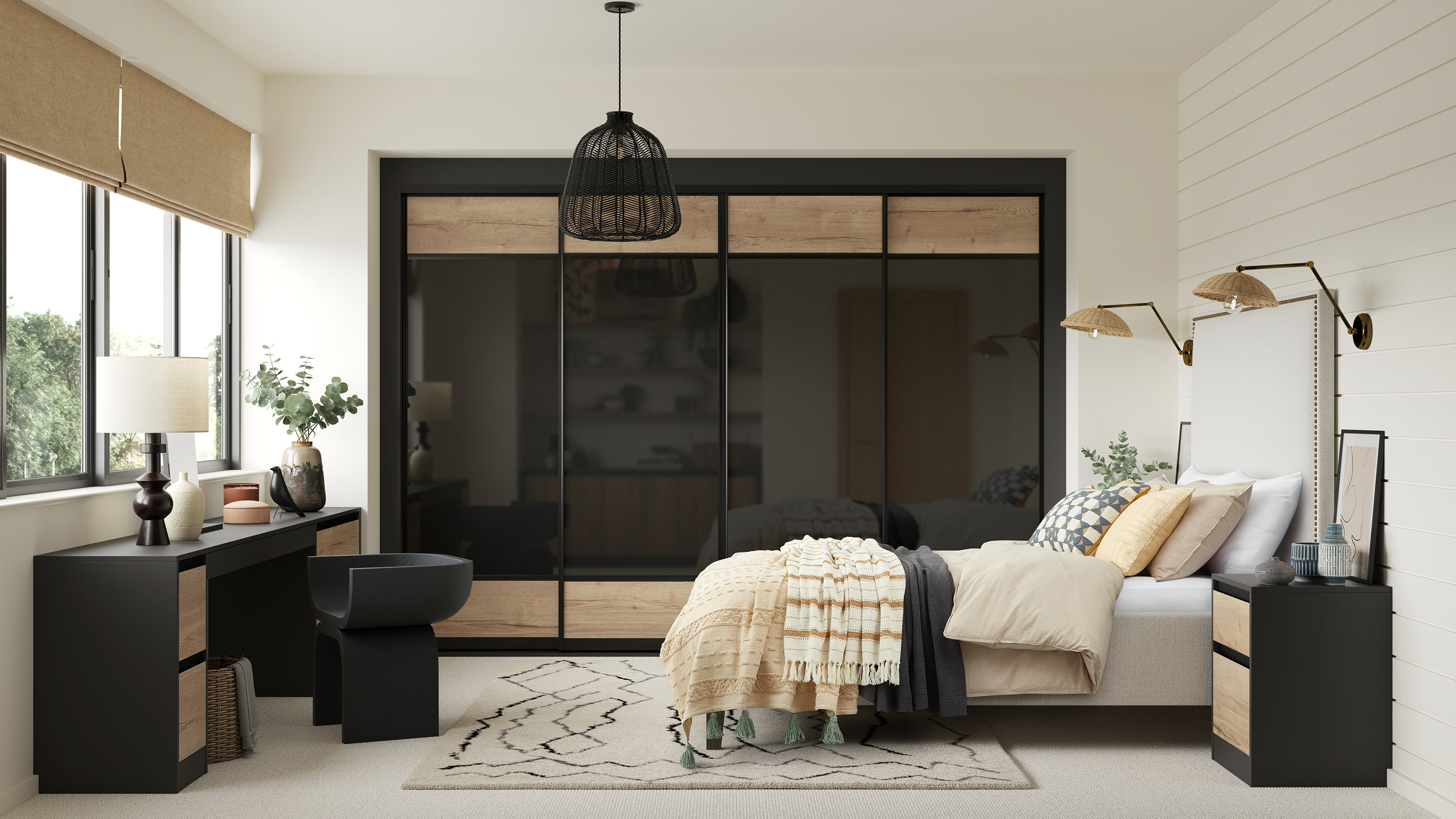 sliding noir wardrobe doors with tuscan oak