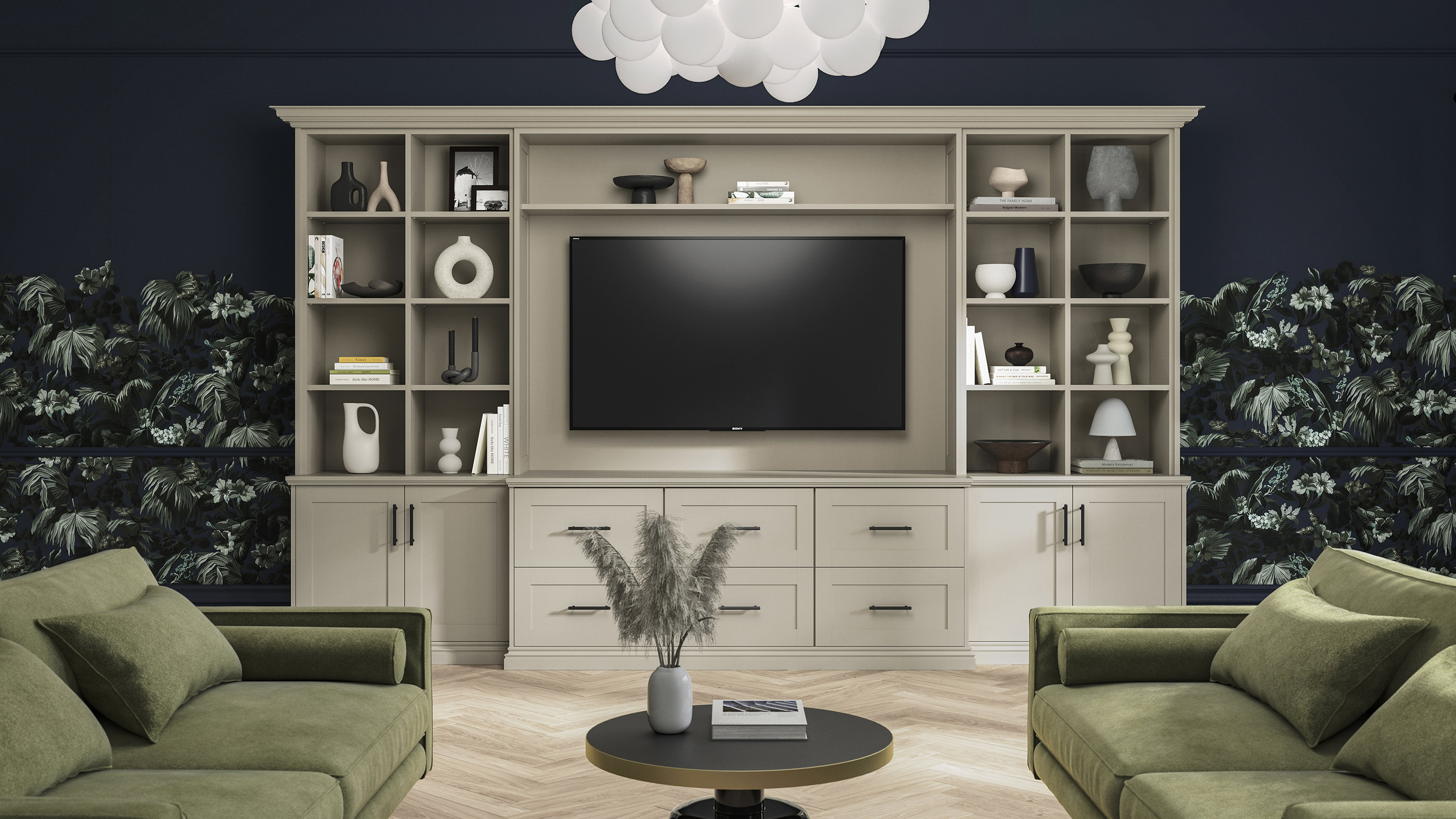 Langton fitted living room furniture in mussel finish