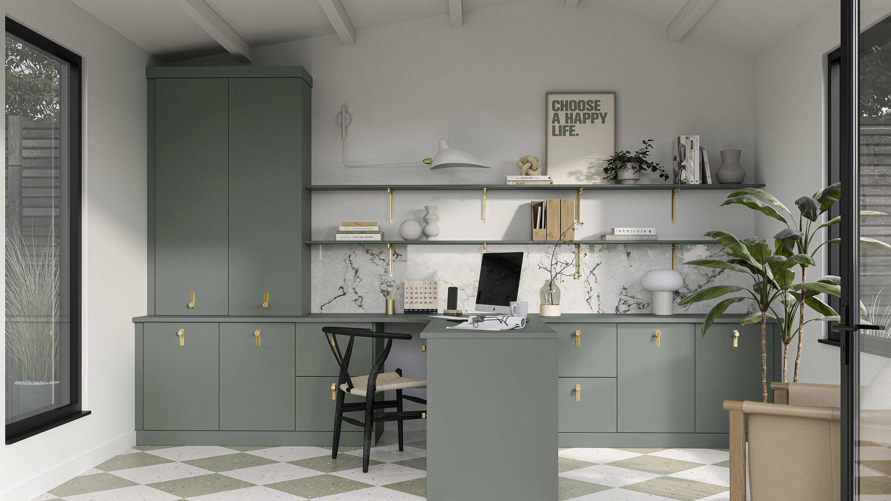 Radley fern green fitted home office with statement colour finish