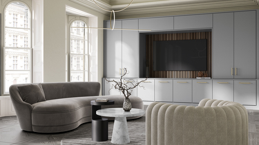 Aspen silver grey fitted living room furniture with cabinets