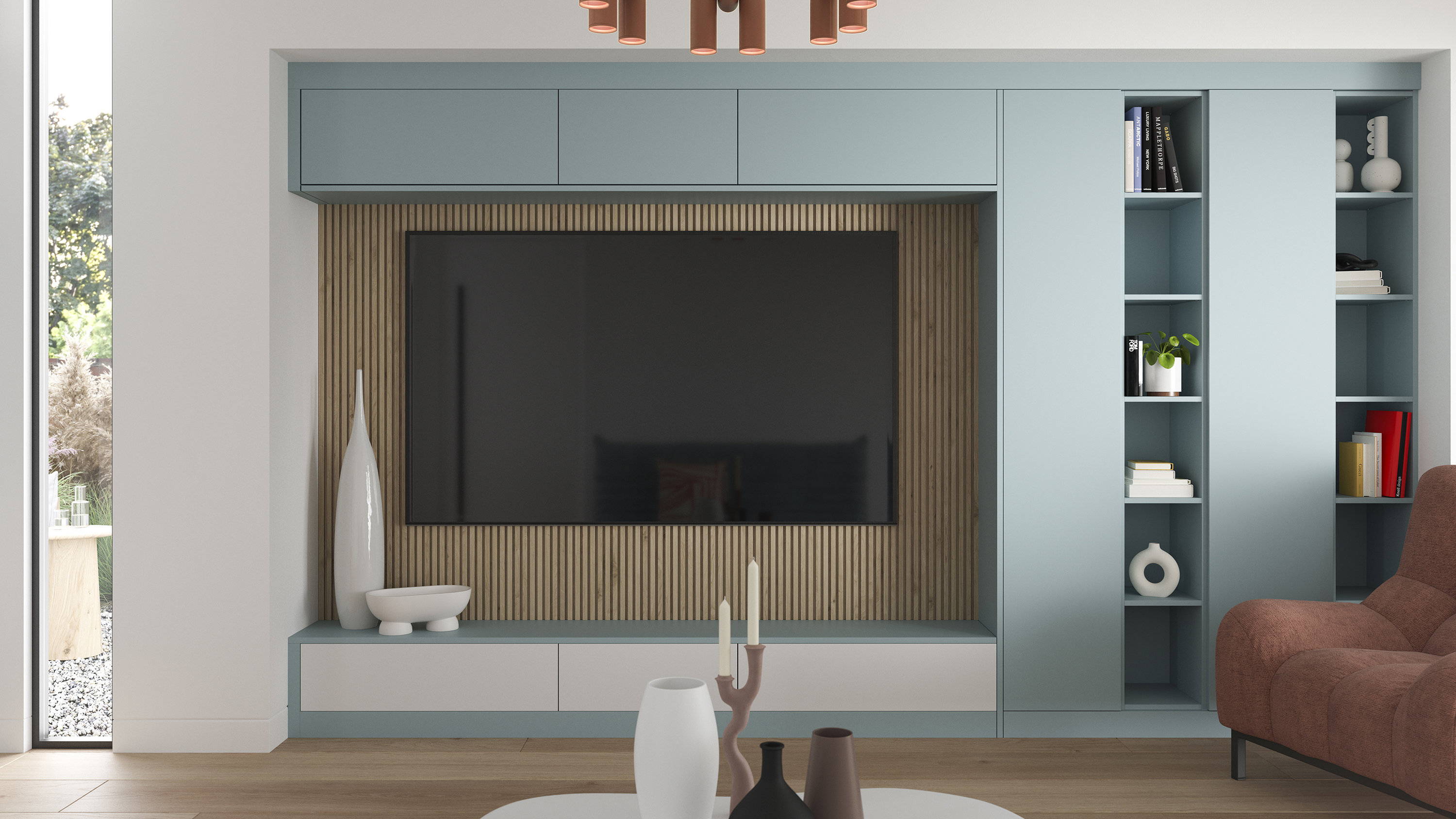 Aspen fjord fitted living room storage with contemporary design