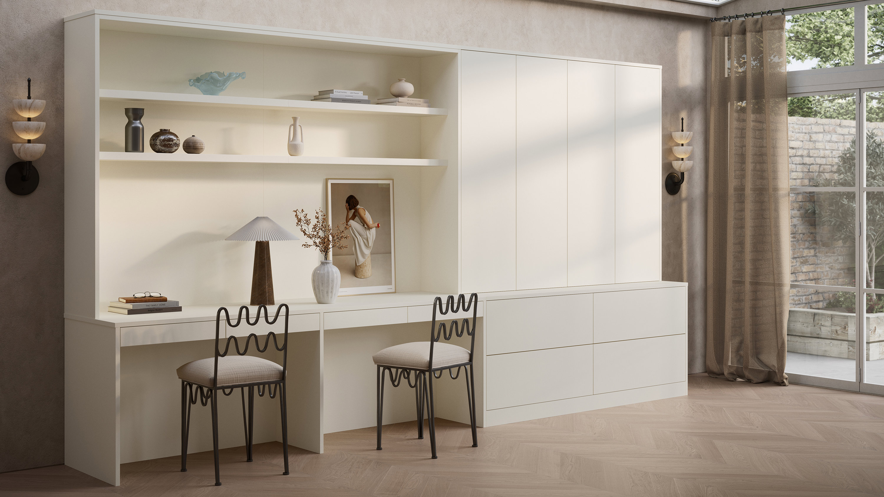 Tavira white fitted home office with soft neutral tones