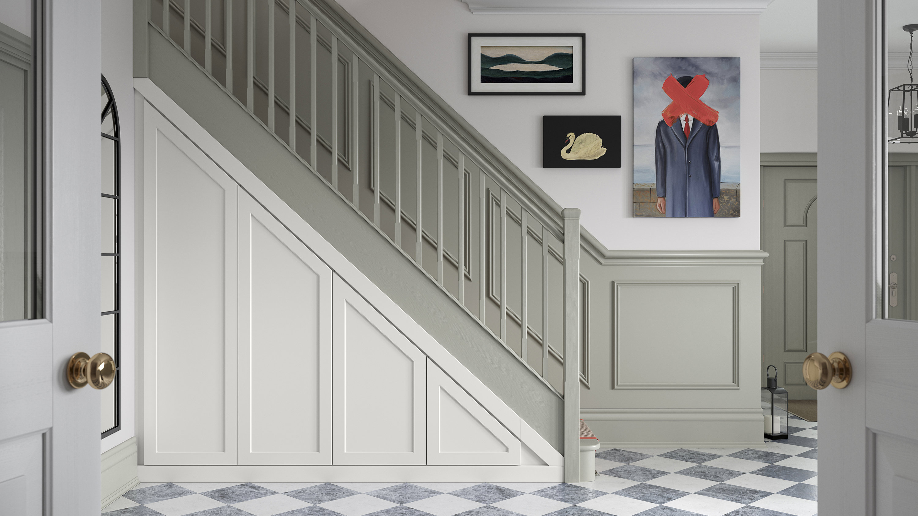 White matt shaker-style understairs storage