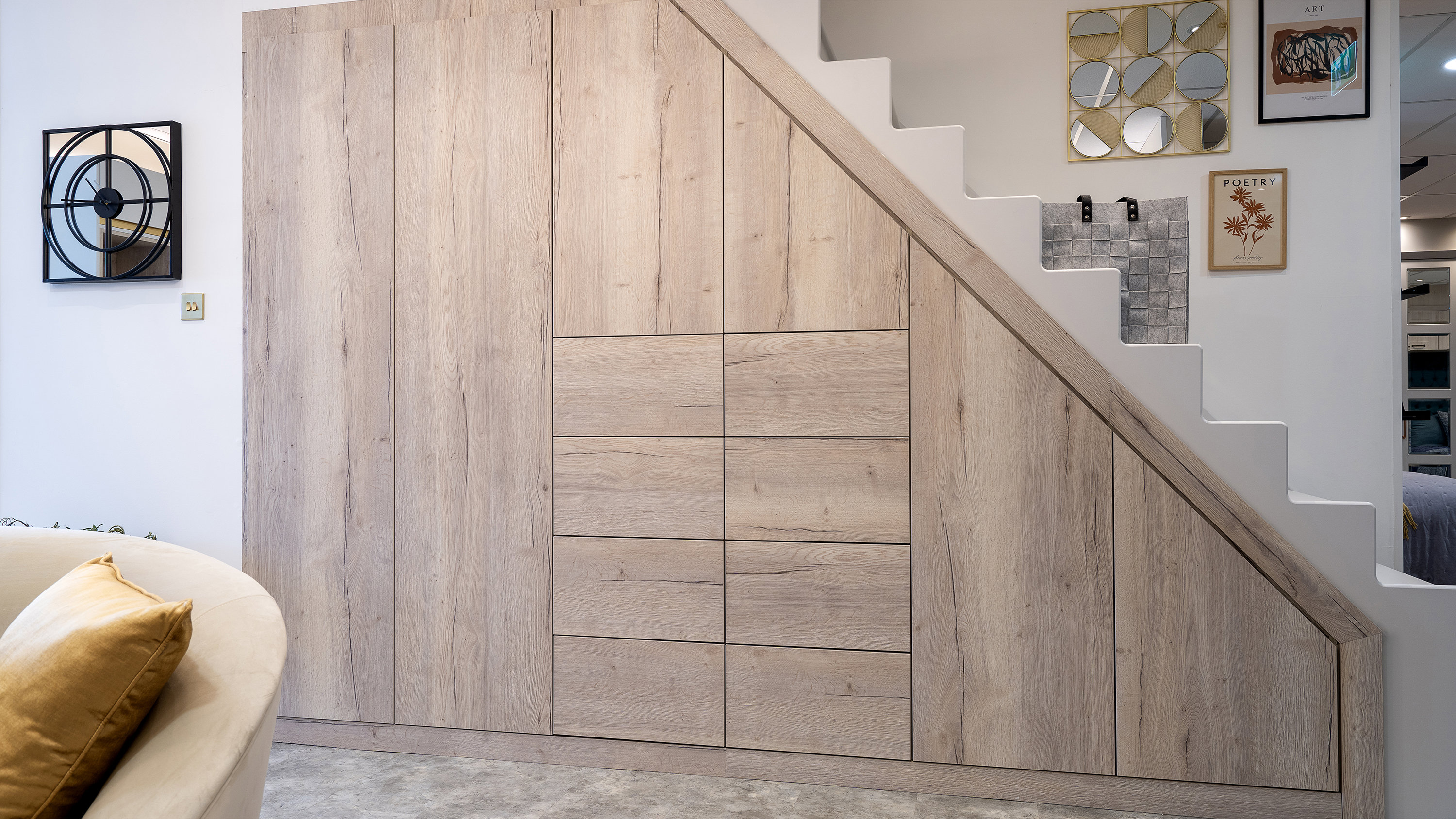 Light driftwood understairs storage